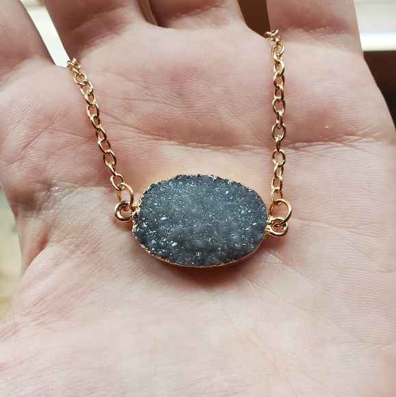 Jewelry - NWOT Gold Plated Healing Reiki Grey Druzy Necklace